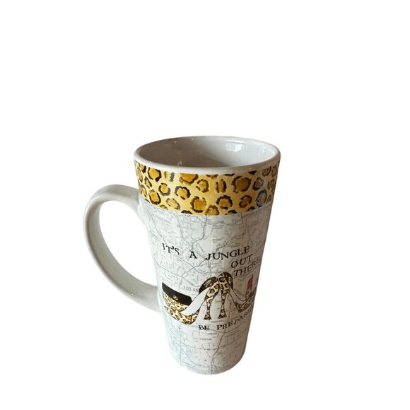 Ceramic Jungle-Themed Mug With Leopard Print & Map Design - Picture 4 of 13